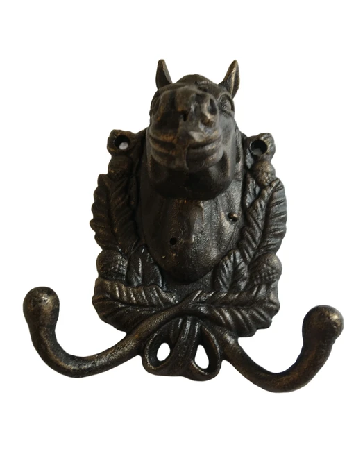 Horse head with double hook - Cast iron - Bronze