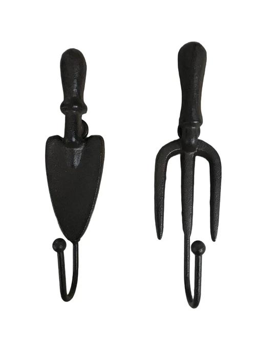 Set of 2 wall hooks - for garden tools, cast iron