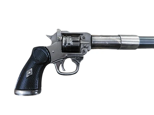Uniek: wandelstok met chrome-nikkel met colt- pistool handvat
