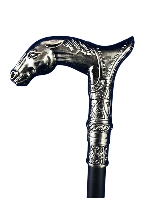 wandelstok aluminium met paardenhoofd, geweldig.