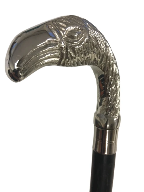 Wandelstok hardhout met nikkelen toekan handvat.