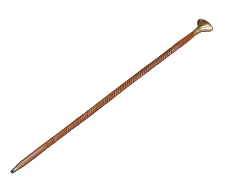 Walking Stick with Spiral Form - Brass Handle - Brown