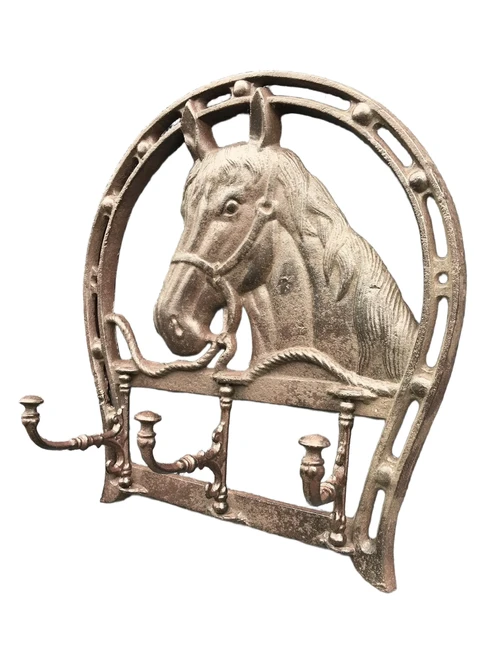 Wall coat rack horse cast iron, 3 hooks, beautiful!!