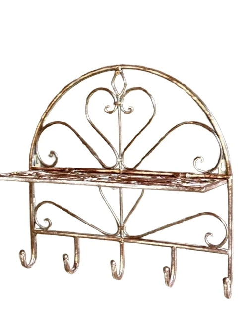 Wall shelf coat rack made of wrought iron