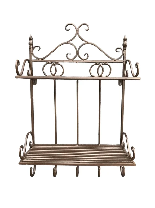 Wall rack with 2 shelves, wrought iron bl-brown