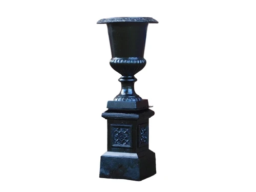 Large garden vase on column - black - cast iron
