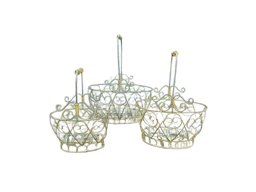 Satz von 3 eleganten Vintage Blumenkörben - Metall