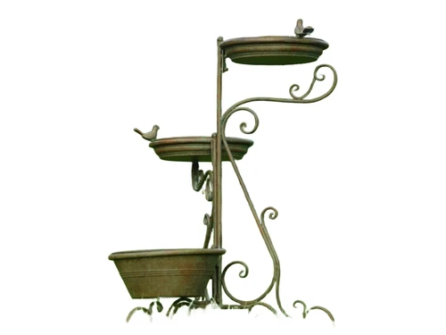Decorative Bird feeder bath and plant stand - Iron - Green Brown