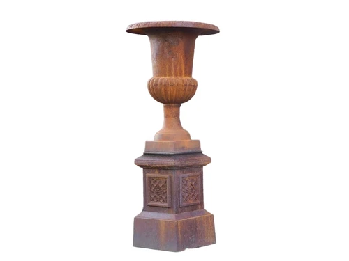 Garden vase cast iron X - on iron pedestal very fine and beautiful design
