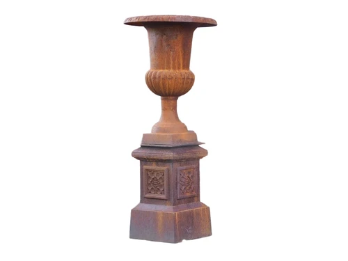 Garden vase cast iron X - on iron pedestal very fine and beautiful design