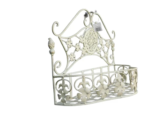 Wall rack, wrought iron, cream white, with 1 storage layer, flowers, plant rack.