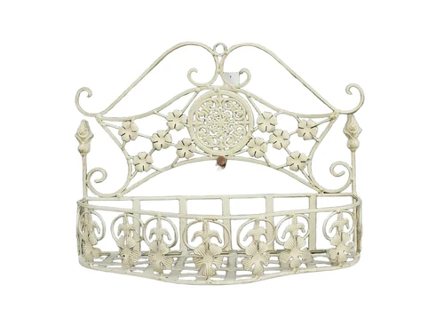 Wall rack, wrought iron, cream white, with 1 storage layer, flowers, plant rack.
