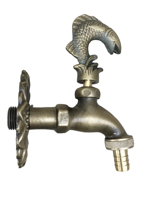 Waterkraan met vis voor tuin fonteinen, messing