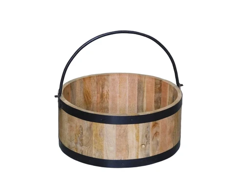 Flower bucket-bucket tub - mango wood - with black metal
