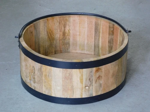 Flower bucket-bucket tub - mango wood - with black metal