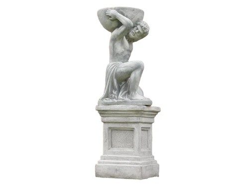 Statue Atlas mit Blumentopf auf Sockel - 147 cm - Stein