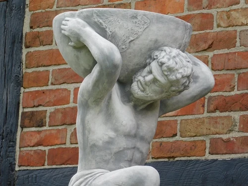 Statue Atlas mit Blumentopf auf Sockel - 147 cm - Stein