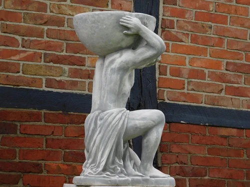 Statue Atlas mit Blumentopf auf Sockel - 147 cm - Stein