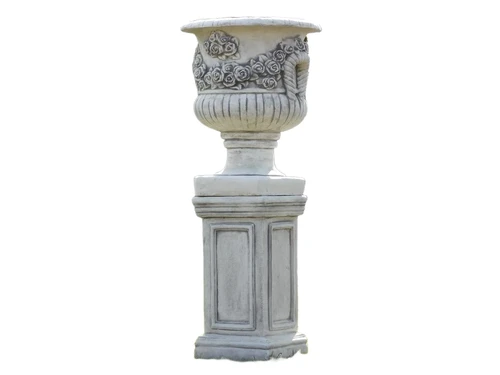Flowerpot with Roses on Pedestal - 100 cm - Stone