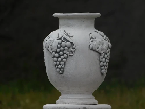 Garden Vase Grapes on Pedestal - 54 cm - Stone