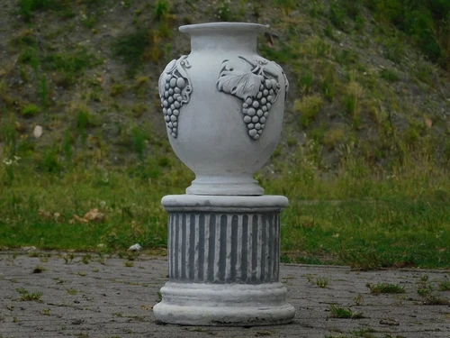 Garden Vase Grapes on Pedestal - 54 cm - Stone