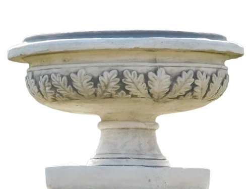 Garden Vase with Leaves - Round - Stone