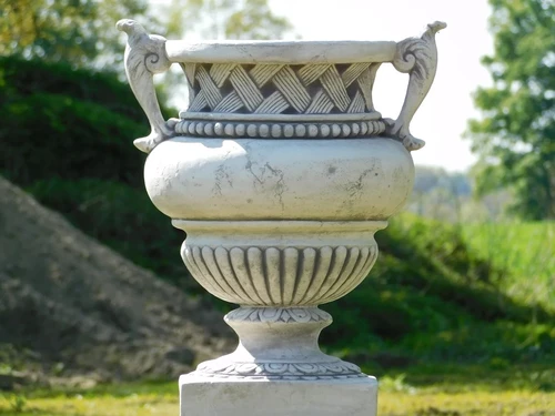 Garden Vase with Ears on Pedestal - 110 cm - Stone