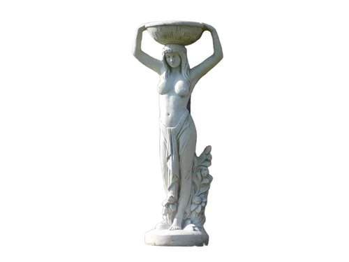 Large sculpture of a woman with bowl - made entirely of stone - 120 cm
