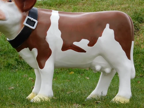 Cow with Neck Strap - 80 cm - Brown White - Polystone