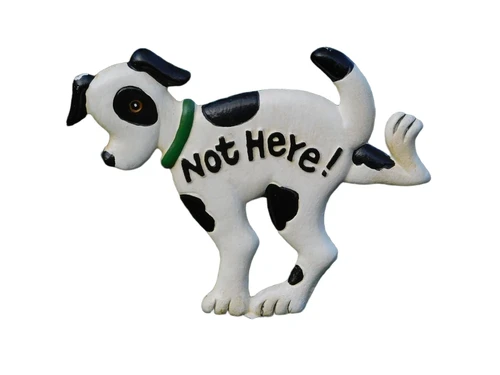 Dog sign ''Not Here - garden stick, cast iron