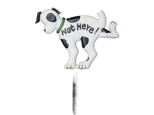 Dog sign ''Not Here - garden stick, cast iron