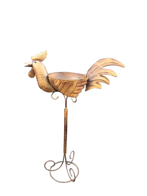 Large decorative rooster with bowl, metal