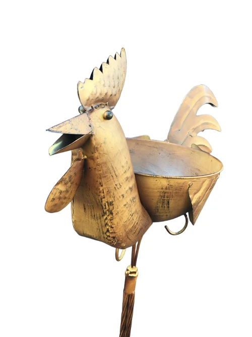 Large decorative rooster with bowl, metal