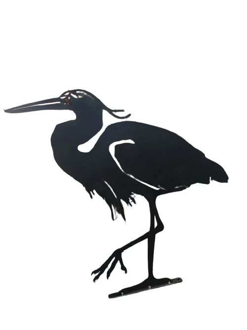 Prachtig silhouette van een reiger, mat zwart metaal
