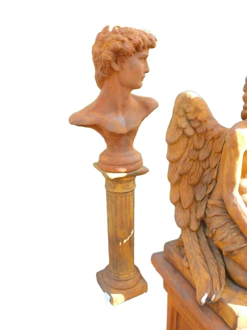 Sculptuur David op sokkel, massief steen oxide, prachtig!!