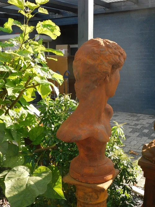 Sculptuur David op sokkel, massief steen oxide, prachtig!!
