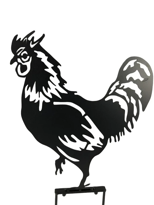 Silhouette haan - metaal mat-zwart -met tuinsteker.