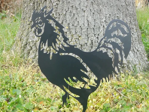Silhouette haan - metaal mat-zwart -met tuinsteker.