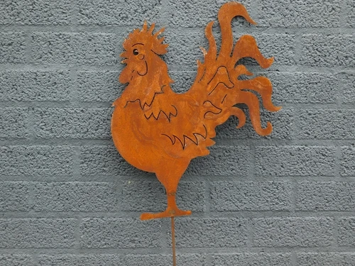 Silhouette van een haan, rustiek, metalen dier