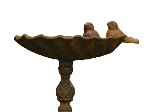 Staand Vogelbad met Vogeltjes - Schelp - Gietijzer