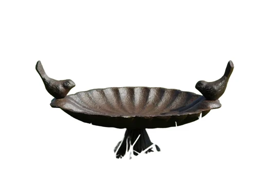 Bird bath with 2 birds - cast iron