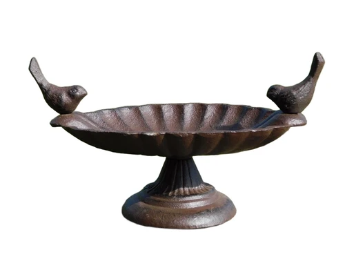 Bird bath with 2 birds - cast iron