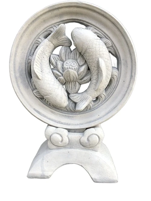 Koi carp pond ornament, full stone, beautiful on the waterfront.