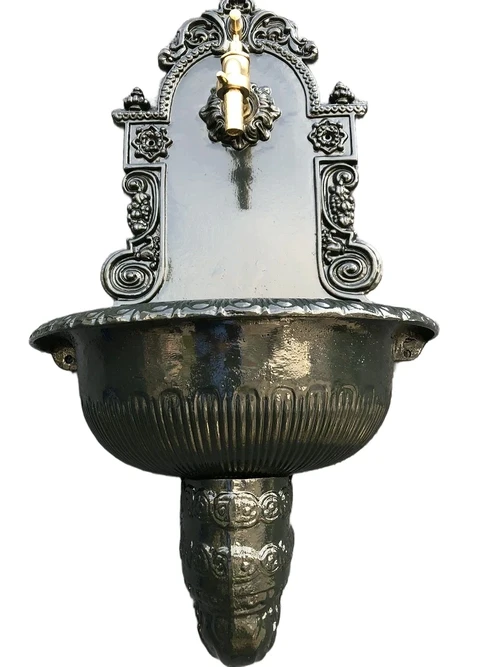 Top quality wall fountain, sink heavy aluminum dark green with brass faucet.