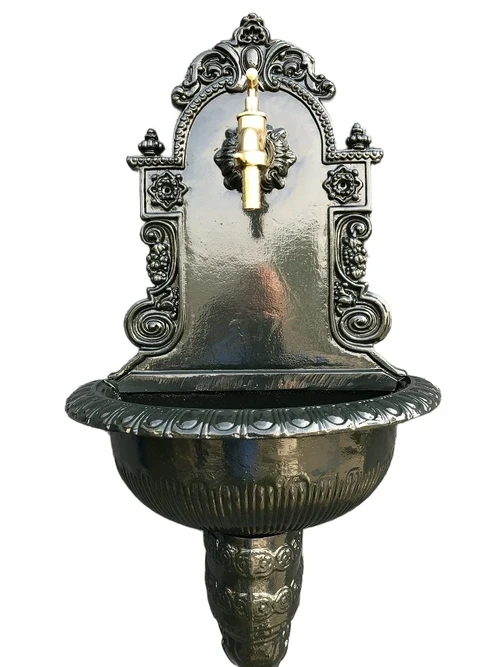 Top quality wall fountain, sink heavy aluminum dark green with brass faucet.