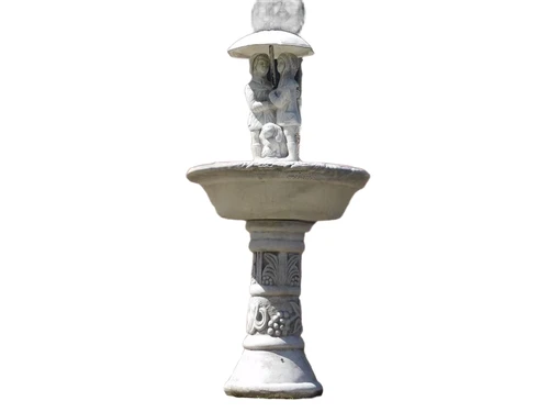 Garden Fountain with Children and Dog under Umbrella - 130 cm - Stone