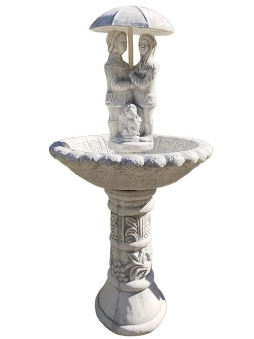 Garden Fountain with Children and Dog under Umbrella - 130 cm - Stone