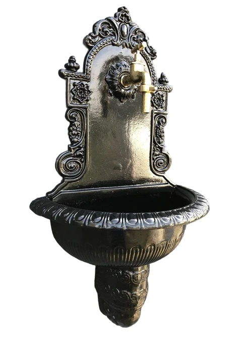 Wall-mounted fountain - Black - Aluminium with brass tap