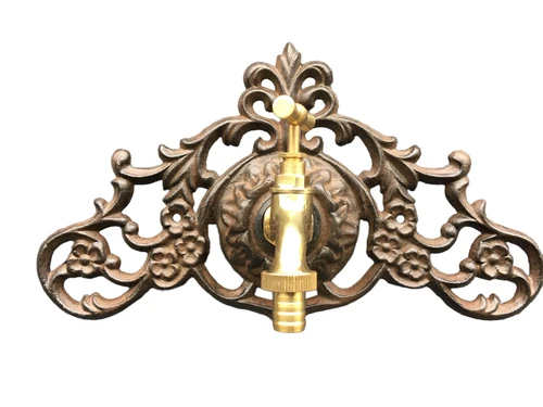 Waterkraan met wandornament gietijzer bruin, super mooi in afwerking!!