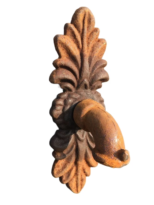 Wasserspeier für Wandbrunnen, Rosette + Doppelblatt, Gusseisen - Rust